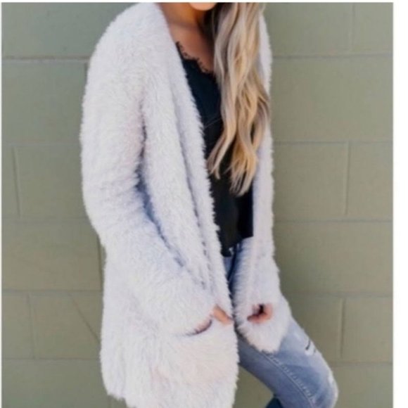 Free People Sweaters - FREE PEOPLE FAUX FUR CARDIGAN IN GREY NWT